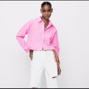 Zara Cropped pink button down
